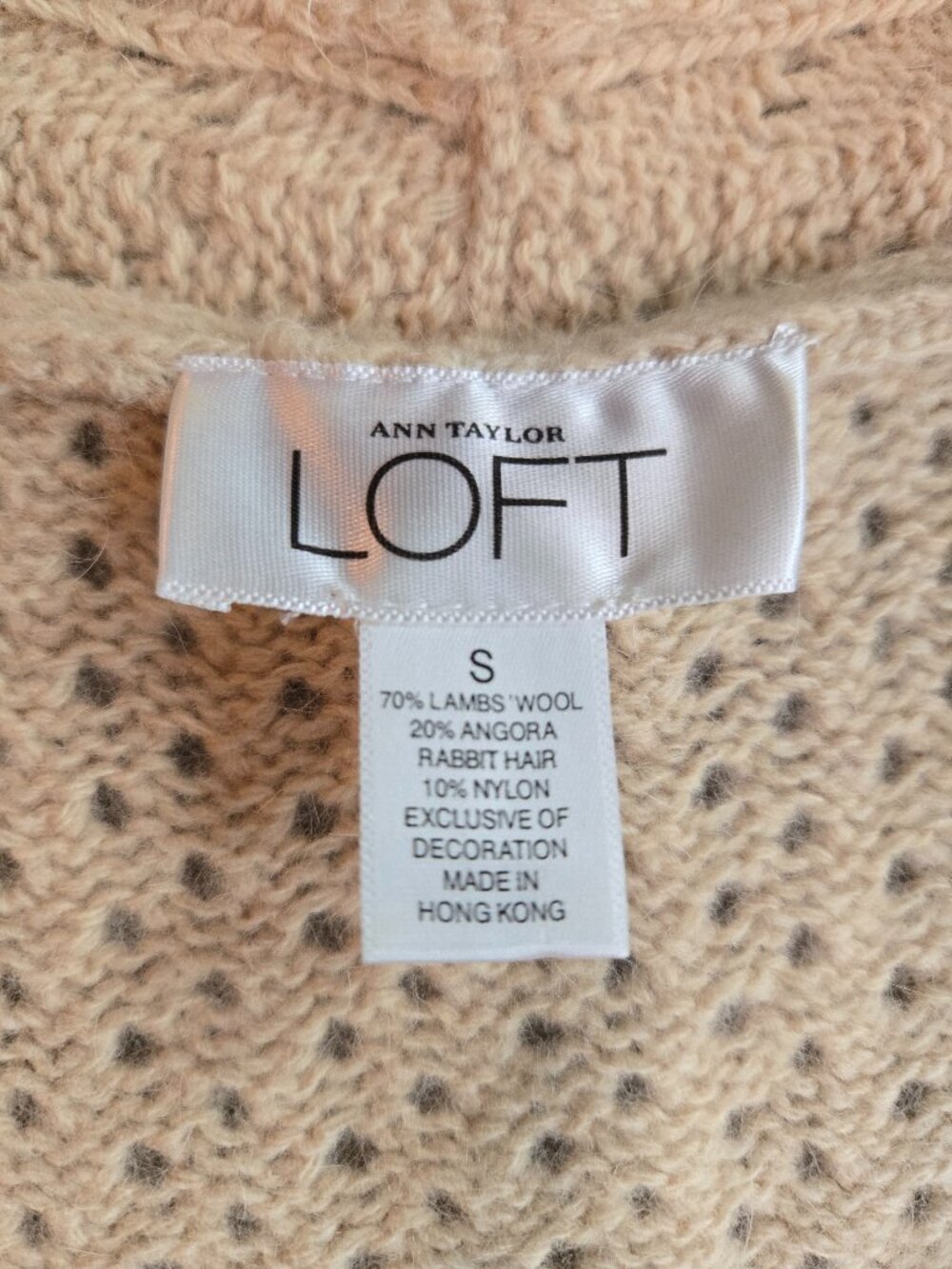 LOFT Lambswool Angora Knit Cardigan – Beige Short Sleeve Tie Front Sweater - S - Picture 3 of 10